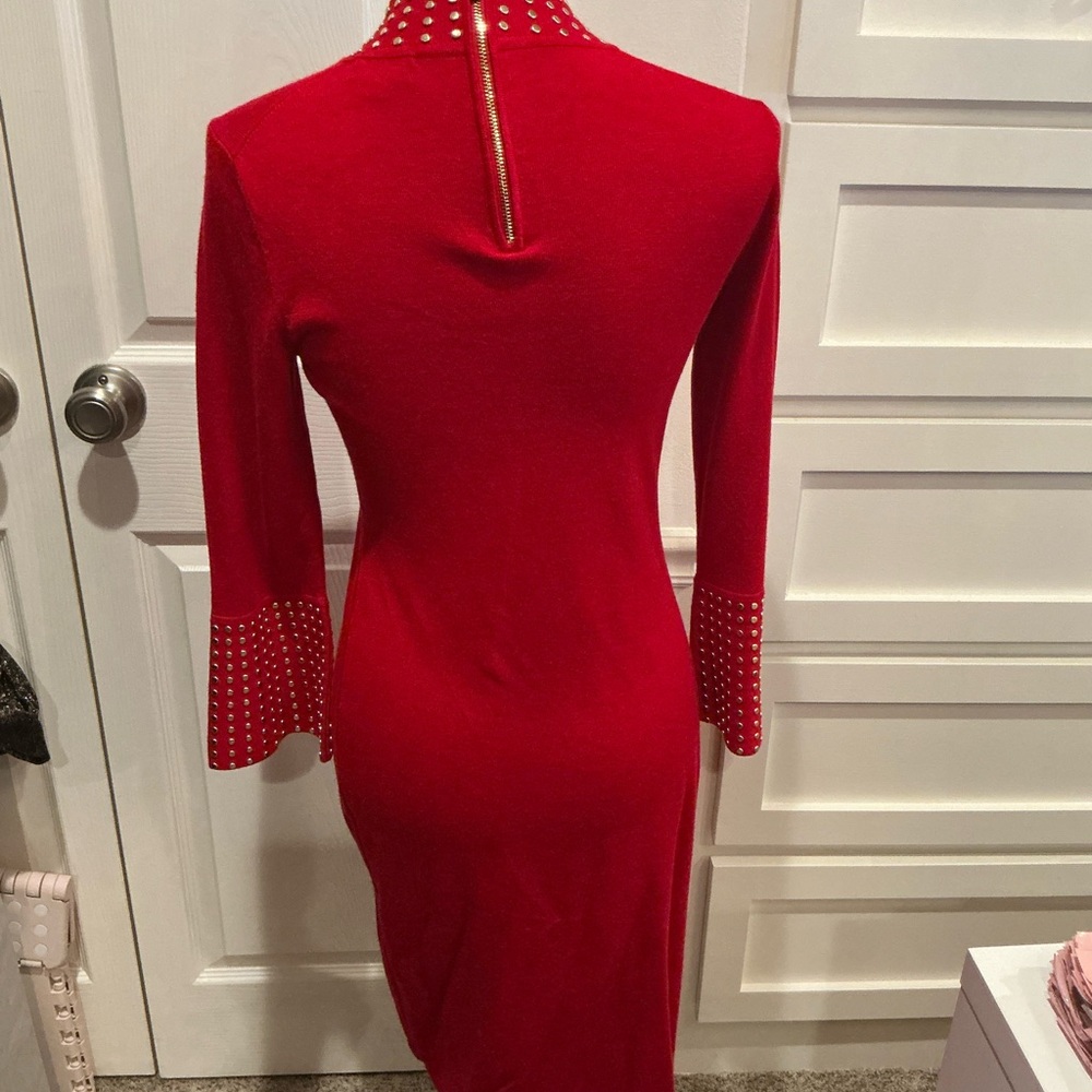 Calvin Klein Red mid length Sleeve Studded Dress - Picture 4 of 11